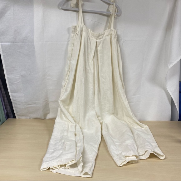 tribe alive Pants - Tribe Alive Linen Jumpsuit M/L Wide Leg Cream Tie Strap Minimalist Resort